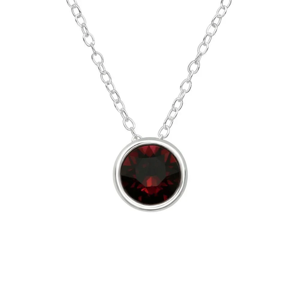 Sterling Silver Round Ruby Red Crystal Pendant Necklace